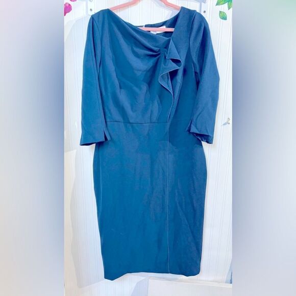 THE FOLD Islington Dress Dark Teal Sculpt
Stretch Crepe Elegant Dress SZ 12 - Picture 3 of 9